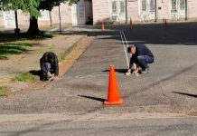 Trabajos de demarcación y pintura en el pasaje de los inmigrantes