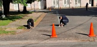 Trabajos de demarcación y pintura en el pasaje de los inmigrantes