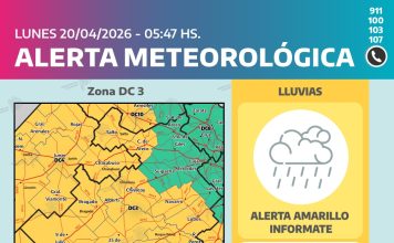 Alerta meteorológica en Saladillo: se esperan lluvias persistentes y posible caída de granizo