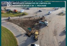 Importante operativo de limpieza en la rotonda de Ruta Nacional 205 y avenida I. Frocham