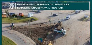 Importante operativo de limpieza en la rotonda de Ruta Nacional 205 y avenida I. Frocham