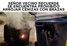 Recuerdan la prohibición de arrojar cenizas con brasas en los contenedores de residuos