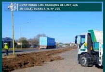 Avanzan las tareas de limpieza en las colectoras de la Ruta Nacional 205