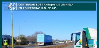 Avanzan las tareas de limpieza en las colectoras de la Ruta Nacional 205