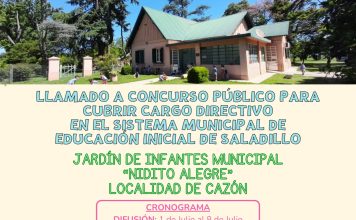 El Municipio abrió el concurso para cubrir un cargo directivo en el Jardín Municipal «Nidito Alegre» de Cazón