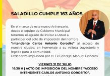 Saladillo homenajeará al exintendente Carlos Antonio Gorosito en su 163° aniversario