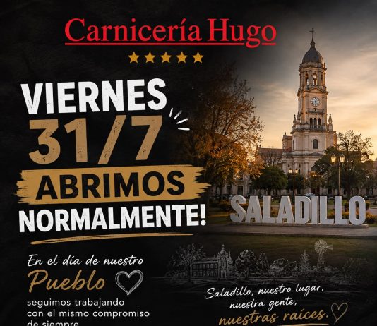 Carnicería Hugo atenderá normalmente durante el aniversario de Saladillo