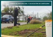 Realizan tareas de pintura vial y colocación de cartelería en distintos puntos de Saladillo
