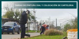 Realizan tareas de pintura vial y colocación de cartelería en distintos puntos de Saladillo