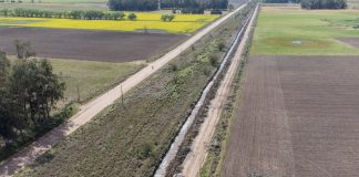 Realizan trabajos de limpieza y profundización de un canal en Del Carril