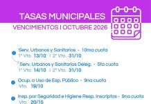 La Municipalidad informó los vencimientos de tasas correspondientes a octubre