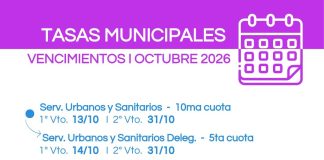 La Municipalidad informó los vencimientos de tasas correspondientes a octubre