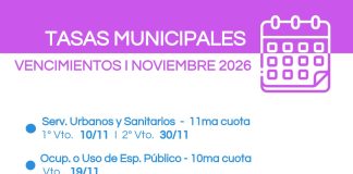 La Municipalidad informó los vencimientos de tasas y contribuciones de noviembre