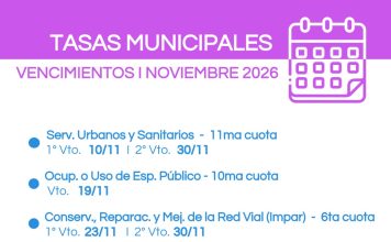 La Municipalidad informó los vencimientos de tasas y contribuciones de noviembre